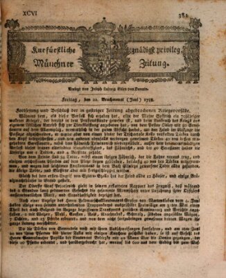 Kurfürstlich gnädigst privilegirte Münchner-Zeitung (Süddeutsche Presse) Freitag 20. Juni 1788