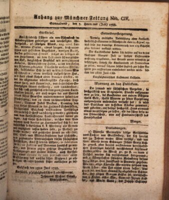 Kurfürstlich gnädigst privilegirte Münchner-Zeitung (Süddeutsche Presse) Samstag 5. Juli 1788