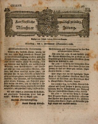 Kurfürstlich gnädigst privilegirte Münchner-Zeitung (Süddeutsche Presse) Montag 1. September 1788