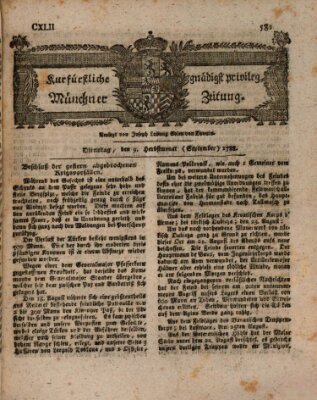 Kurfürstlich gnädigst privilegirte Münchner-Zeitung (Süddeutsche Presse) Dienstag 9. September 1788