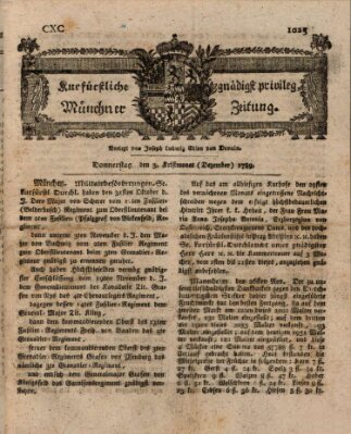 Kurfürstlich gnädigst privilegirte Münchner-Zeitung (Süddeutsche Presse) Donnerstag 3. Dezember 1789