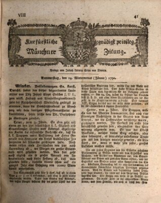 Kurfürstlich gnädigst privilegirte Münchner-Zeitung (Süddeutsche Presse) Donnerstag 14. Januar 1790