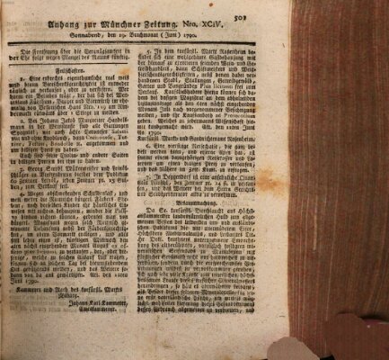 Kurfürstlich gnädigst privilegirte Münchner-Zeitung (Süddeutsche Presse) Samstag 19. Juni 1790