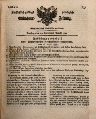 Kurfürstlich gnädigst privilegirte Münchner-Zeitung (Süddeutsche Presse) Dienstag 17. August 1790