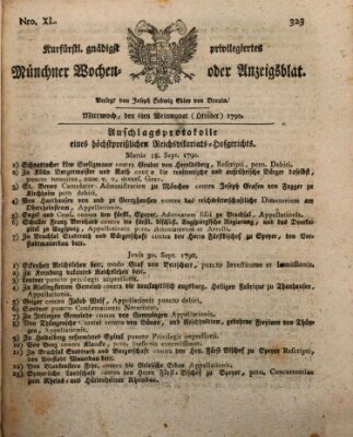Kurfürstlich gnädigst privilegirte Münchner-Zeitung (Süddeutsche Presse) Mittwoch 6. Oktober 1790