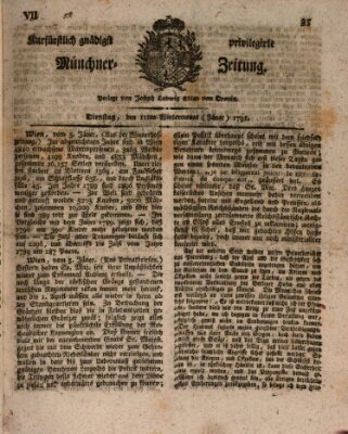 Kurfürstlich gnädigst privilegirte Münchner-Zeitung (Süddeutsche Presse) Dienstag 11. Januar 1791