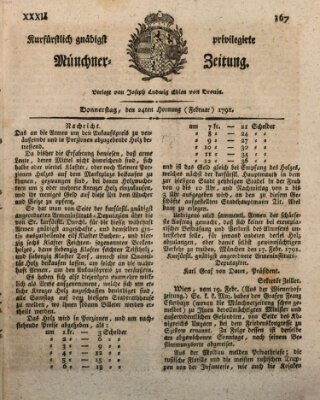 Kurfürstlich gnädigst privilegirte Münchner-Zeitung (Süddeutsche Presse) Donnerstag 24. Februar 1791