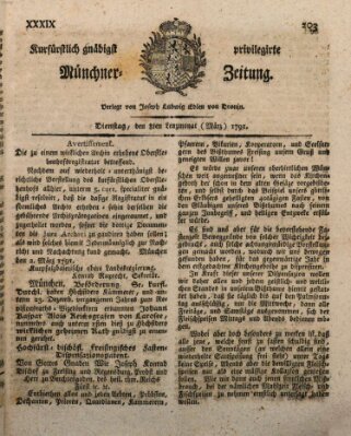 Kurfürstlich gnädigst privilegirte Münchner-Zeitung (Süddeutsche Presse) Dienstag 8. März 1791