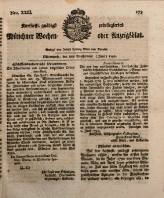 Kurfürstlich gnädigst privilegirte Münchner-Zeitung (Süddeutsche Presse) Mittwoch 8. Juni 1791