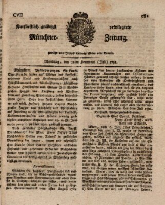 Kurfürstlich gnädigst privilegirte Münchner-Zeitung (Süddeutsche Presse) Montag 11. Juli 1791