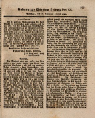 Kurfürstlich gnädigst privilegirte Münchner-Zeitung (Süddeutsche Presse) Samstag 16. Juli 1791