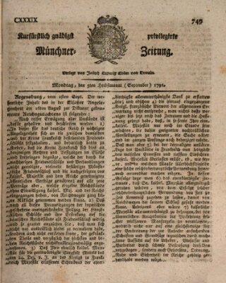 Kurfürstlich gnädigst privilegirte Münchner-Zeitung (Süddeutsche Presse) Montag 5. September 1791