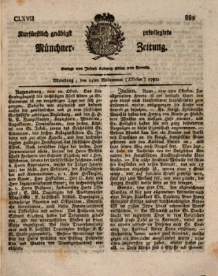 Kurfürstlich gnädigst privilegirte Münchner-Zeitung (Süddeutsche Presse) Montag 24. Oktober 1791