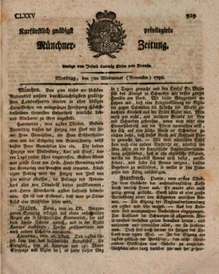 Kurfürstlich gnädigst privilegirte Münchner-Zeitung (Süddeutsche Presse) Montag 7. November 1791
