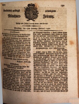 Kurfürstlich gnädigst privilegirte Münchner-Zeitung (Süddeutsche Presse) Montag 13. Februar 1792
