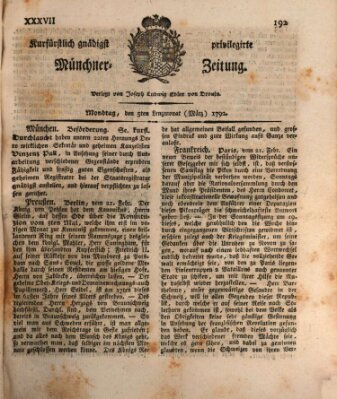 Kurfürstlich gnädigst privilegirte Münchner-Zeitung (Süddeutsche Presse) Montag 5. März 1792