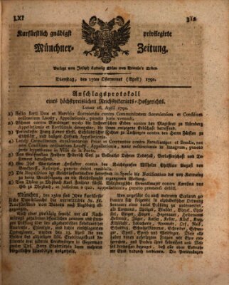 Kurfürstlich gnädigst privilegirte Münchner-Zeitung (Süddeutsche Presse) Dienstag 17. April 1792