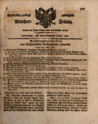 Kurfürstlich gnädigst privilegirte Münchner-Zeitung (Süddeutsche Presse) Donnerstag 28. Juni 1792