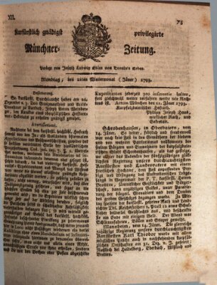 Kurfürstlich gnädigst privilegirte Münchner-Zeitung (Süddeutsche Presse) Montag 21. Januar 1793