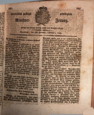 Kurfürstlich gnädigst privilegirte Münchner-Zeitung (Süddeutsche Presse) Dienstag 5. Februar 1793