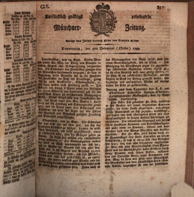 Kurfürstlich gnädigst privilegirte Münchner-Zeitung (Süddeutsche Presse) Donnerstag 3. Oktober 1793