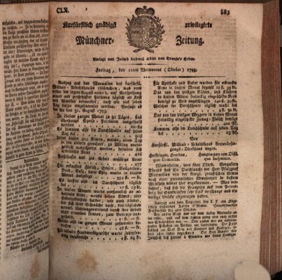 Kurfürstlich gnädigst privilegirte Münchner-Zeitung (Süddeutsche Presse) Freitag 11. Oktober 1793