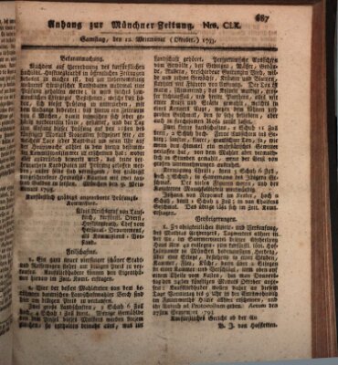 Kurfürstlich gnädigst privilegirte Münchner-Zeitung (Süddeutsche Presse) Samstag 12. Oktober 1793