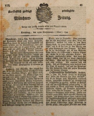 Kurfürstlich gnädigst privilegirte Münchner-Zeitung (Süddeutsche Presse) Dienstag 14. Januar 1794