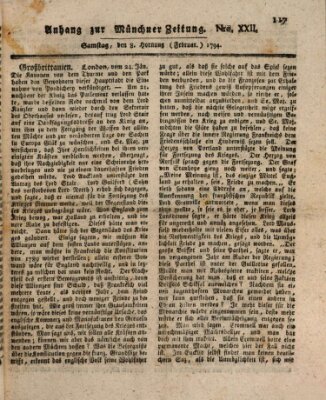 Kurfürstlich gnädigst privilegirte Münchner-Zeitung (Süddeutsche Presse) Samstag 8. Februar 1794