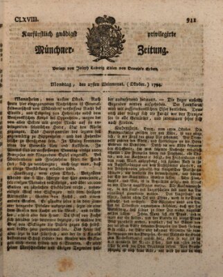 Kurfürstlich gnädigst privilegirte Münchner-Zeitung (Süddeutsche Presse) Montag 27. Oktober 1794