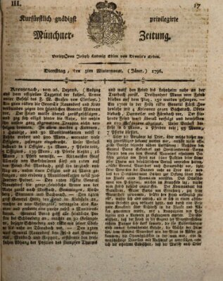 Kurfürstlich gnädigst privilegirte Münchner-Zeitung (Süddeutsche Presse) Dienstag 5. Januar 1796