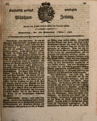 Kurfürstlich gnädigst privilegirte Münchner-Zeitung (Süddeutsche Presse) Donnerstag 7. Januar 1796
