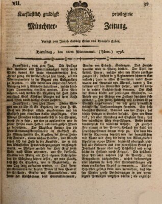 Kurfürstlich gnädigst privilegirte Münchner-Zeitung (Süddeutsche Presse) Dienstag 12. Januar 1796