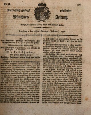 Kurfürstlich gnädigst privilegirte Münchner-Zeitung (Süddeutsche Presse) Dienstag 23. Februar 1796