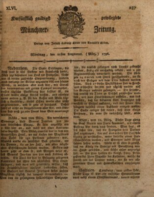 Kurfürstlich gnädigst privilegirte Münchner-Zeitung (Süddeutsche Presse) Montag 21. März 1796