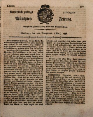 Kurfürstlich gnädigst privilegirte Münchner-Zeitung (Süddeutsche Presse) Montag 9. Mai 1796