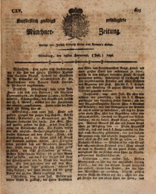 Kurfürstlich gnädigst privilegirte Münchner-Zeitung (Süddeutsche Presse) Montag 25. Juli 1796