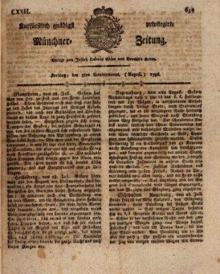 Kurfürstlich gnädigst privilegirte Münchner-Zeitung (Süddeutsche Presse) Freitag 5. August 1796