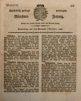 Kurfürstlich gnädigst privilegirte Münchner-Zeitung (Süddeutsche Presse) Donnerstag 10. November 1796