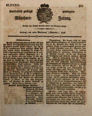 Kurfürstlich gnädigst privilegirte Münchner-Zeitung (Süddeutsche Presse) Freitag 18. November 1796