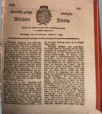 Kurfürstlich gnädigst privilegirte Münchner-Zeitung (Süddeutsche Presse) Dienstag 7. Februar 1797