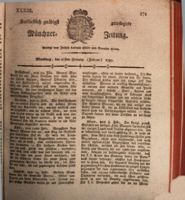 Kurfürstlich gnädigst privilegirte Münchner-Zeitung (Süddeutsche Presse) Montag 27. Februar 1797