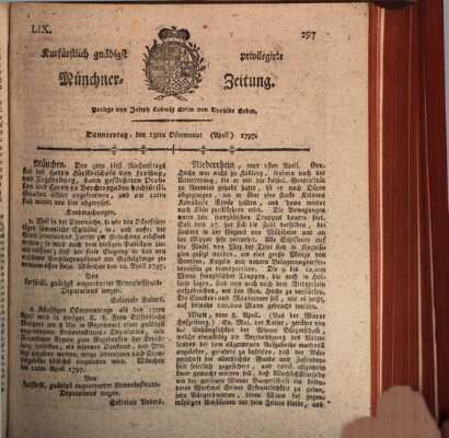 Kurfürstlich gnädigst privilegirte Münchner-Zeitung (Süddeutsche Presse) Donnerstag 13. April 1797