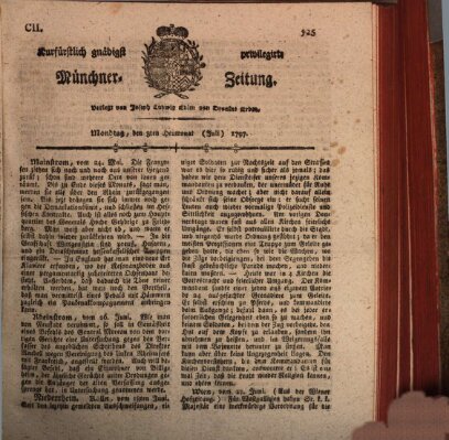 Kurfürstlich gnädigst privilegirte Münchner-Zeitung (Süddeutsche Presse) Montag 3. Juli 1797