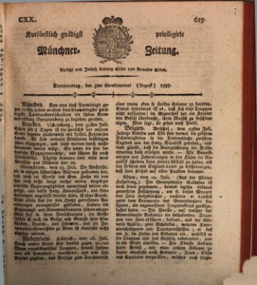 Kurfürstlich gnädigst privilegirte Münchner-Zeitung (Süddeutsche Presse) Donnerstag 3. August 1797