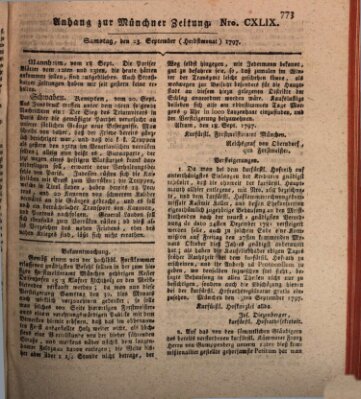 Kurfürstlich gnädigst privilegirte Münchner-Zeitung (Süddeutsche Presse) Samstag 23. September 1797