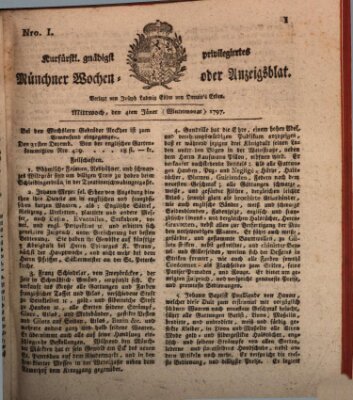 Kurfürstlich gnädigst privilegirte Münchner-Zeitung (Süddeutsche Presse) Mittwoch 4. Januar 1797