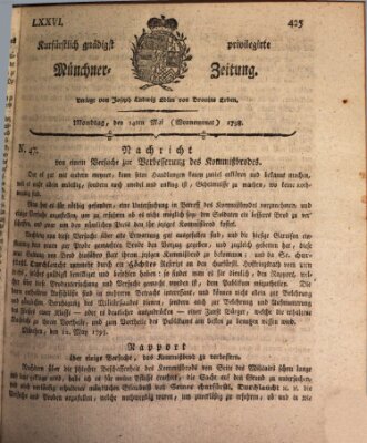 Kurfürstlich gnädigst privilegirte Münchner-Zeitung (Süddeutsche Presse) Montag 14. Mai 1798