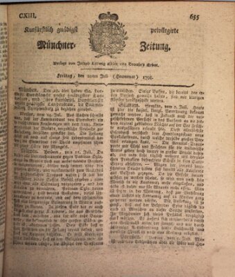 Kurfürstlich gnädigst privilegirte Münchner-Zeitung (Süddeutsche Presse) Freitag 20. Juli 1798