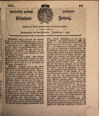 Kurfürstlich gnädigst privilegirte Münchner-Zeitung (Süddeutsche Presse) Donnerstag 6. September 1798